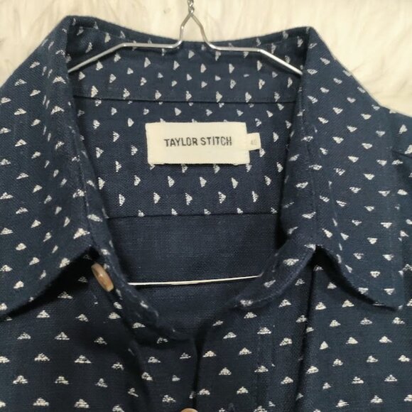 Taylor Stitch Men's Long Sleeve Printed Navy Button-Front Shirt Size 40 - Picture 4 of 8